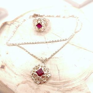Beautiful Sterling Silver Gemstone Necklace 19” and Ring Set size 6